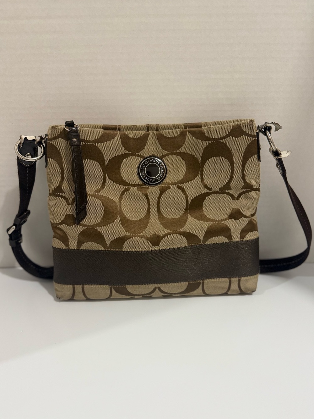 Coach Khaki and Brown Signature Crossbody Project Bag